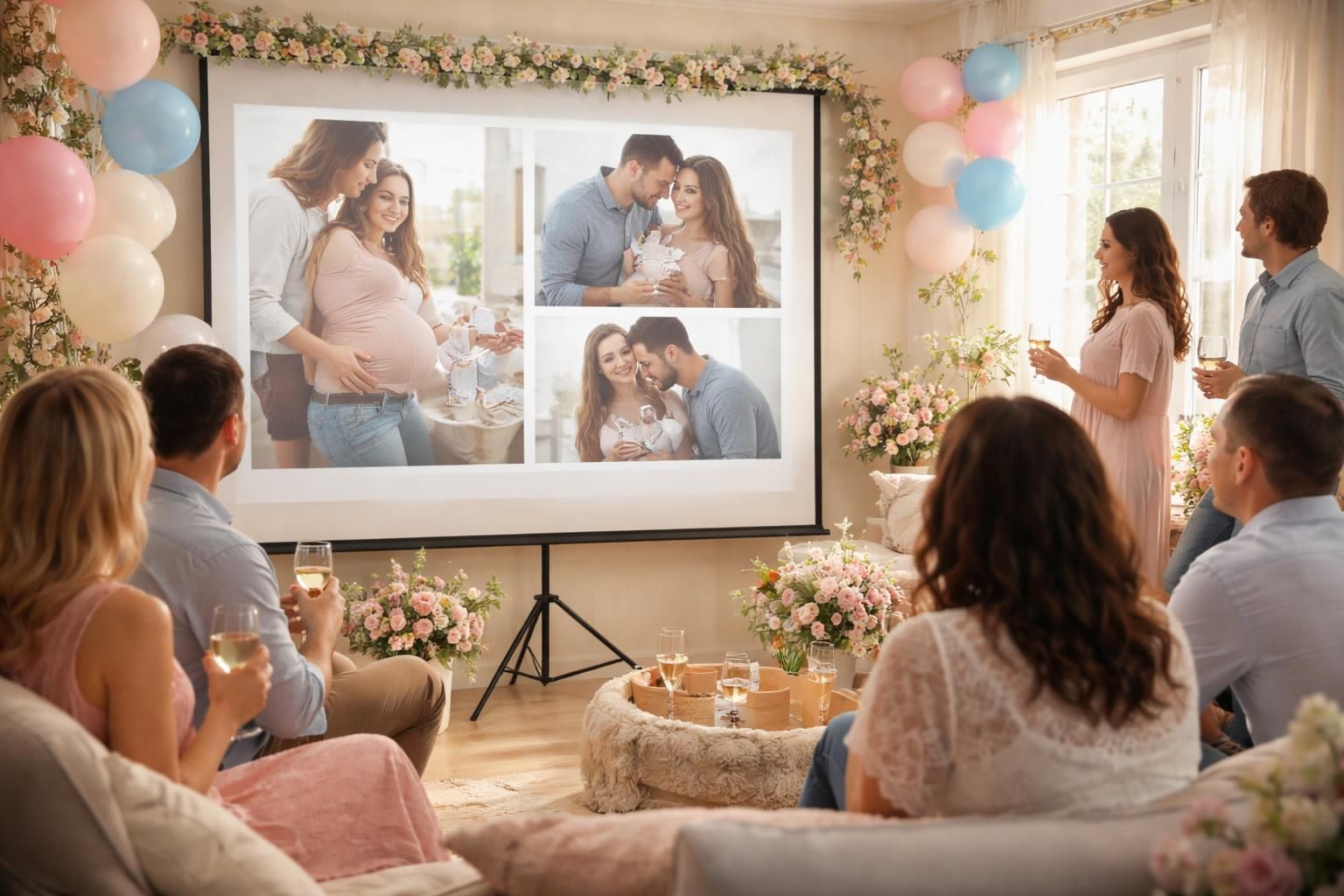 découvrez notre diaporama projeté sur écran pour célébrer la baby shower de votre bébé, un moment unique et magique à partager en famille et entre amis.