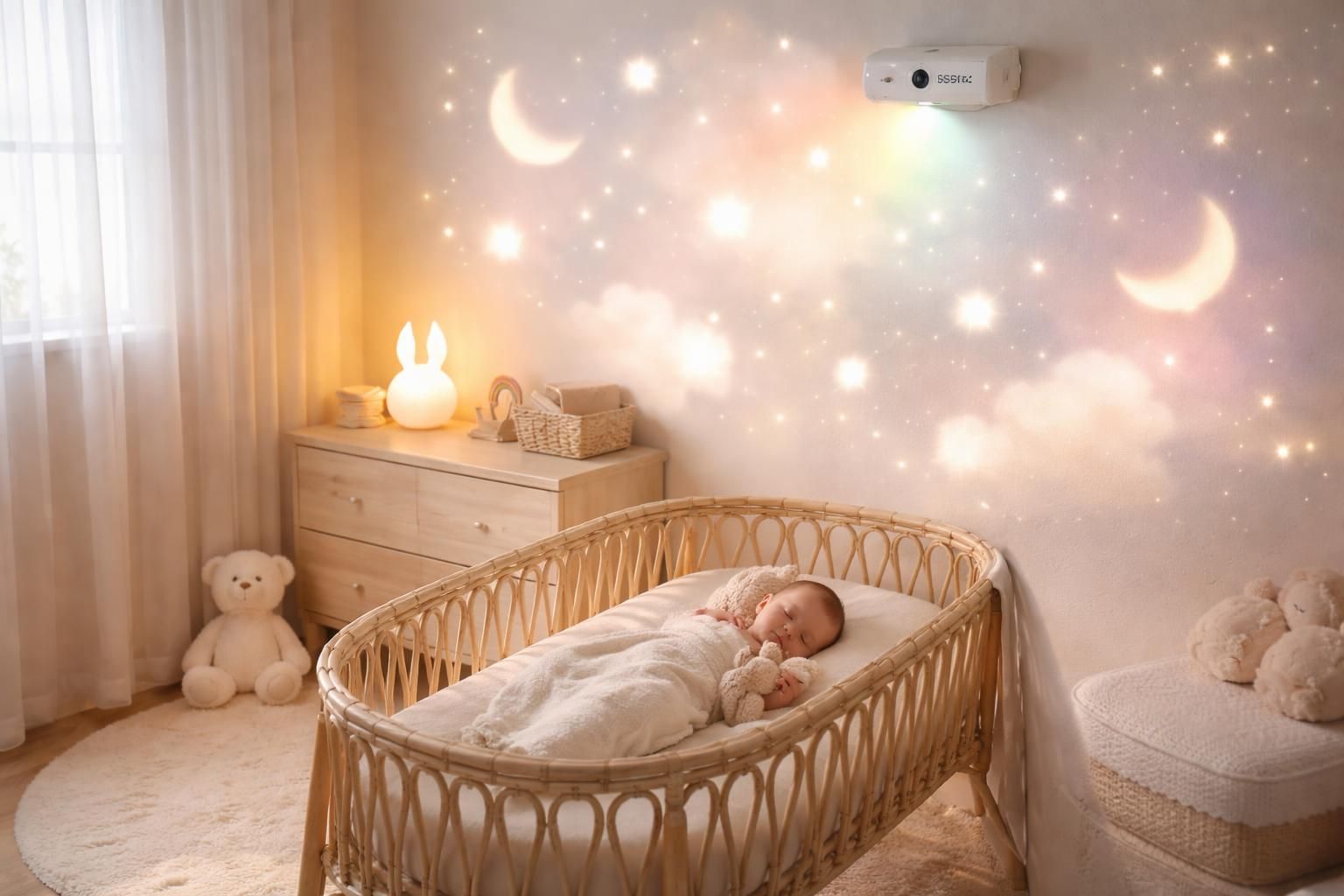 découvrez nos berceuses pour bébé accompagnées d'une ambiance murale douce grâce au vidéoprojecteur epson, pour des nuits apaisantes et magiques.