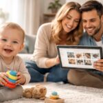 Carnet partagé du bébé : famille connectée via tablette Windows 11