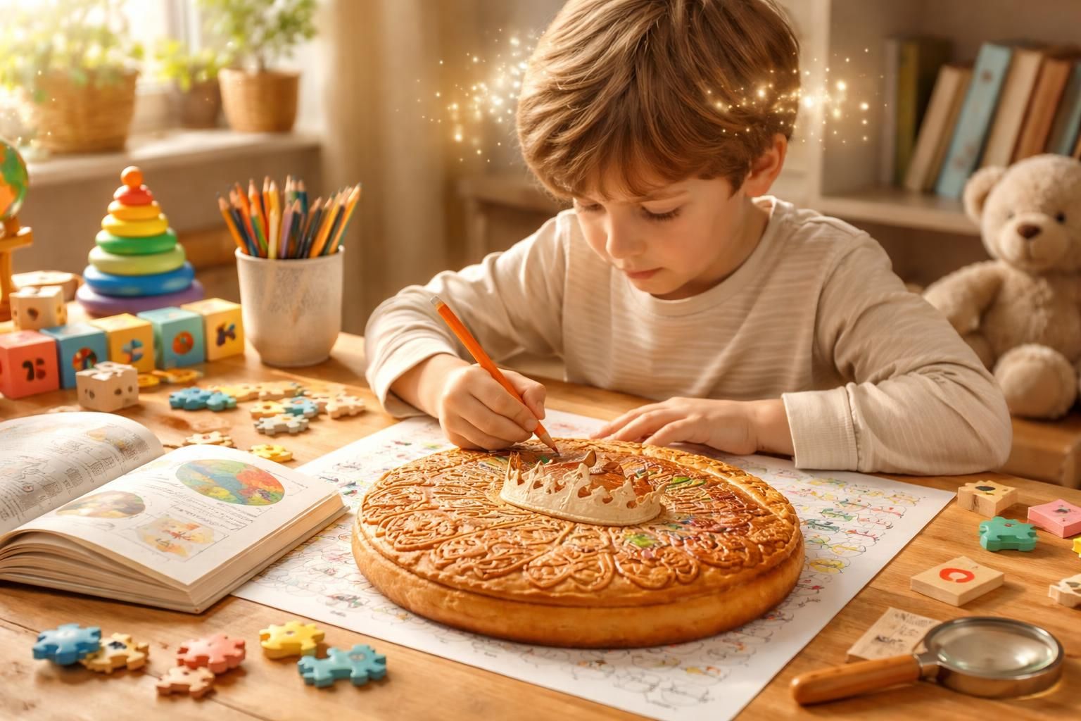 explorez comment le coloriage de la galette des rois stimule le développement cognitif chez les enfants, favorisant créativité, concentration et coordination.