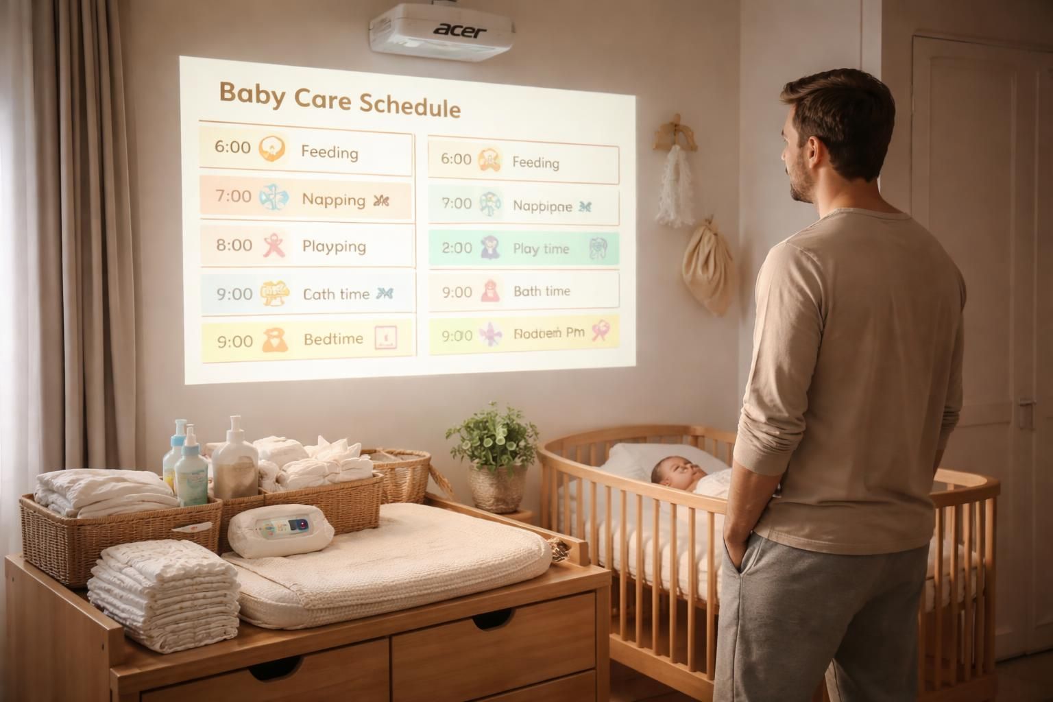découvrez comment organiser la routine de votre bébé avec un planning puériculture clair et pratique, projeté via vidéoprojecteur acer pour un suivi facile et interactif.