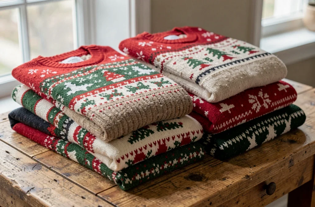Pulls de Noël tricotés en plusieurs tailles et matières